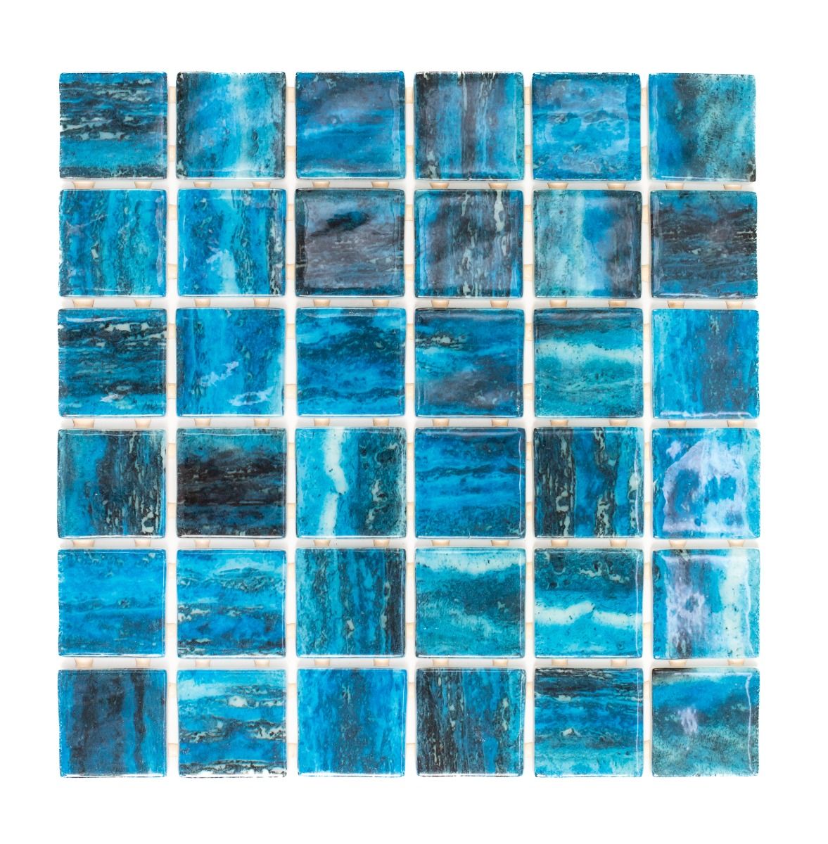 موزاييك زجاجي لحمام السباحة | 31.5 × 31.5 سم | أزرق مزخرف