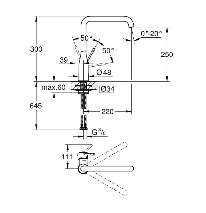 Grohe L-Shaped Single-Lever Kitchen Mixer | Essence Collection | Chrome | 30505000