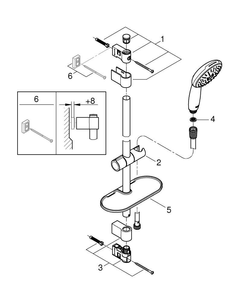 Grohe Shower Rail Set 3 Sprays | Tempesta Collection | Chrome | 26917003