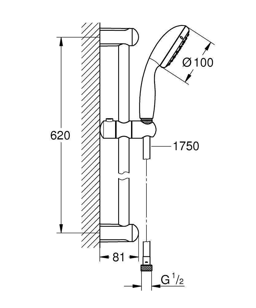 Grohe Shower Rail Set with Hand Shower and Hose | Tempesta 100 Collection | Chrome | 27853001